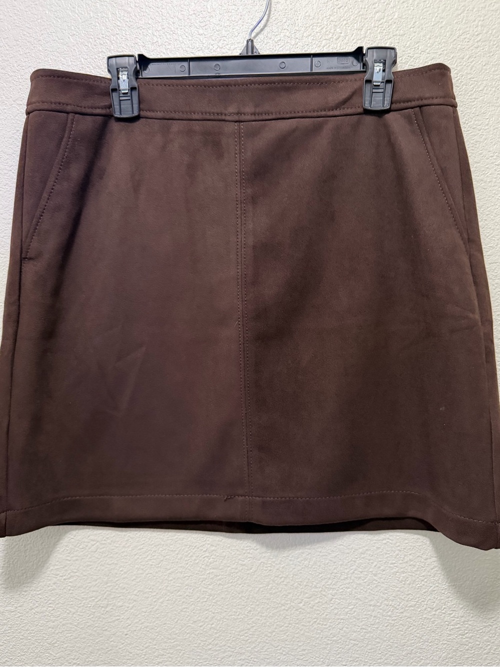 Loft brown mini skirt, back zipper, faux suede microfiber, size 12